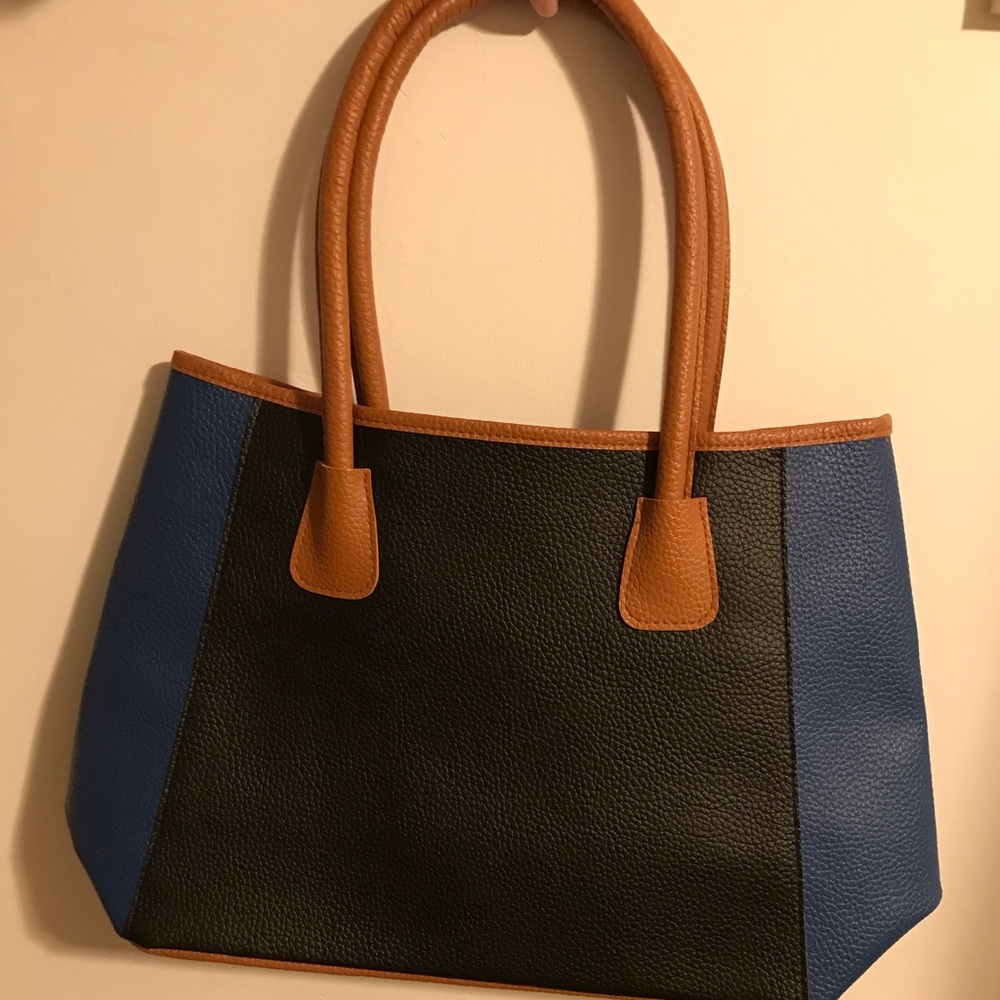 Neiman Marcus Blue/Black Faux Leather Tote Bag
